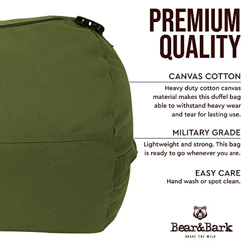 Large Duffle Bag – Green 38”x20” - Canvas Military and Army Cargo Style Duffel Tote for Men and Women– College Student, Backpacking, Travel and Storage Shoulder Bag