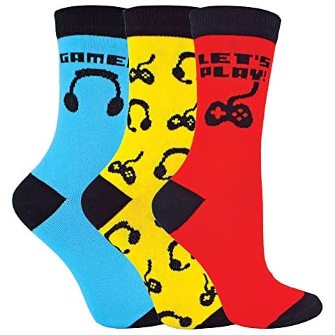 3 Pack Kids Gaming Socks | Sock Snob | Fun Design Novelty Funny Video Gaming Socks for Boys & Girls (9-12, Red / Blue / Yellow) Cover