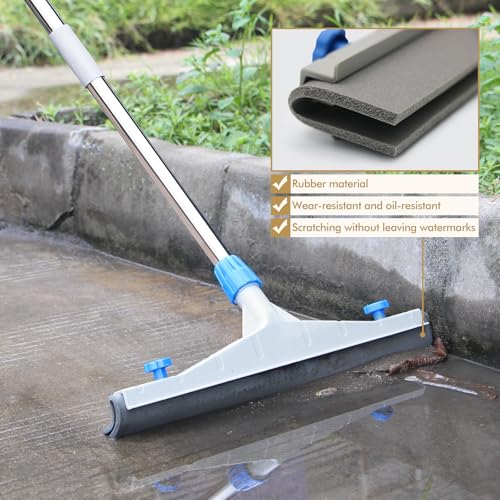 Image of DrDirt 17-Inch Floor Squeegee with Replaceable Foam Rubber Blade and 4-Section Stainless Steel Handle - Heavy-Duty Squeegee for Concrete, Garage, and Outdoor Surfaces