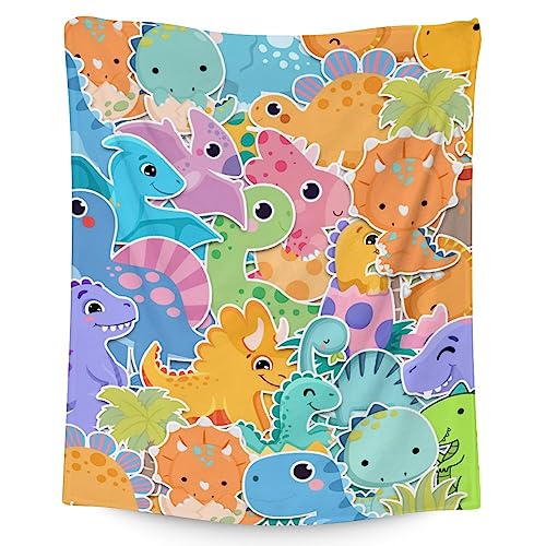 Dinosaur Blanket Gifts - 30"x40" Cute Throw for Girls & Boys - Colorful Soft Fuzzy Blankets for Couch & Office