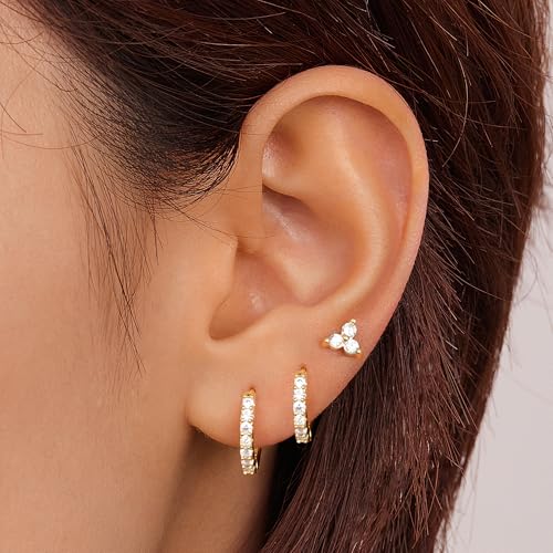 Small Hoop Earrings for Women, Diamond Stud Huggie Cartilage Earrings Set for Multiple Piercing, 3 Pairs Trendy Jewelry Gifts2