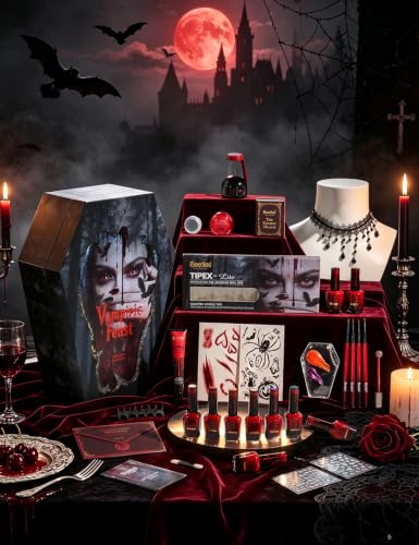 Image of Beetles Halloween Box Vampiric Feast, Gel Nail Polish Kit with UV Light | HEMA- and TPO-Free 8-Color Gel Polish Set with Nail Tips and Stickers for Halloween DIY Nail Art and Gifts for Women