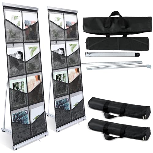 Outus Soporte para folletos con 8 bolsillos de malla para literatura, soporte portátil para revistas, estante de pie para folletos para ferias comerciales (2 piezas)