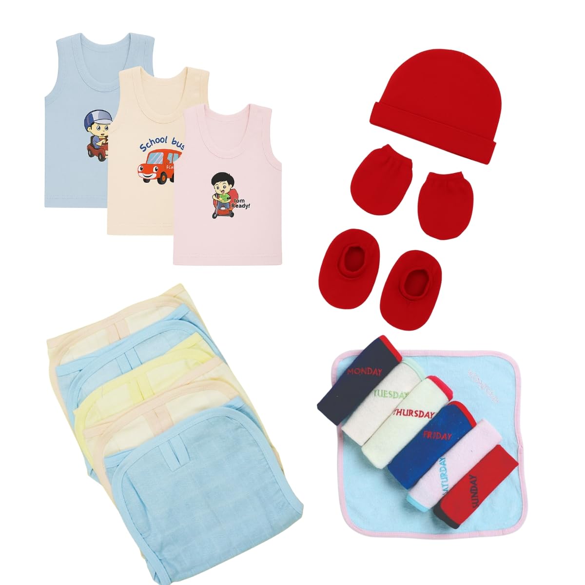 Fash-N-Vibe Infant Care Set with Vests Nappies Napkins Cap Mittens Booties and Labeled Washcloths for Babies 0 to 6 Months Essentials Bundle for Gifting Travel and Daily Needs_53-image-16