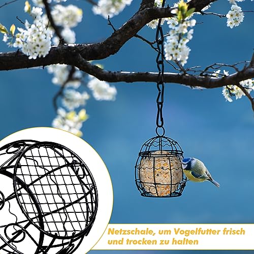 LIHAO 6 Stück Meißenknödelhalter Vogelfutterstation Metall Vogelfutterspender zum Aufhängen Vogelfutterspender Futterspender für wildvögel Schwarz Durchmesser 7cm