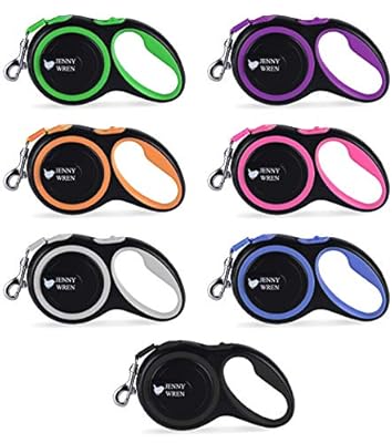 Jenny Wren Tangle-Free, Retractable Dog Lead with Anti-Slip Handle; 8M / 26FT Reflective Strong Nylon Tape/Ribbon; One-Handed Brake, Pause, Lock Black