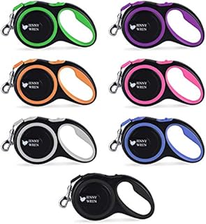 Jenny Wren Tangle-Free, Retractable Dog Lead with Anti-Slip Handle; 8M / 26FT Reflective Strong Nylon Tape/Ribbon; One-Handed Brake, Pause, Lock Black