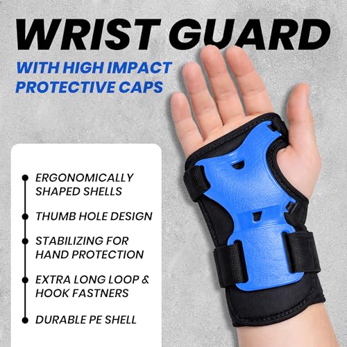 Image of Jaspo Tyro Complete Protective Gear Set for Kids | Helmet with Knee Pads, Elbow Pads & Wrist Guards for Skating, Cycling & Skateboarding (Blue) (6-14 Years)