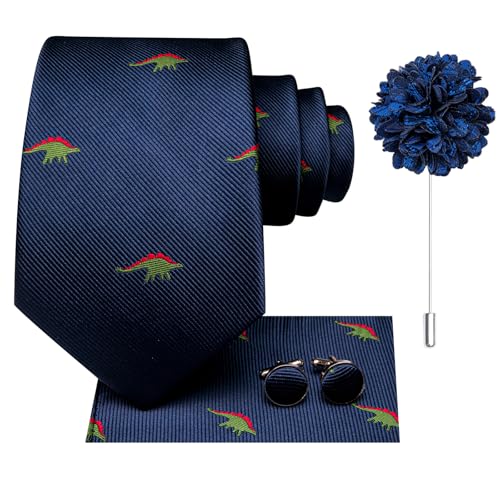 Image of Hi-Tie Mens Paisley Floral Striped Ties Set Silk Necktie and Lapel Pin for Men Pocket Square Cufflinks Set Business Wedding