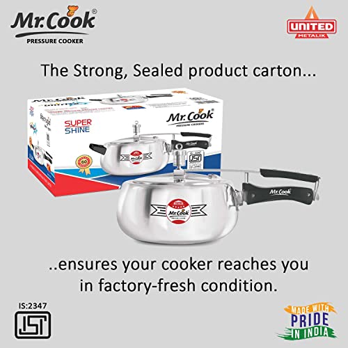Image of MR COOK By United Metalik Super Shine Aluminium Pressure Cooker with Inner Lid, Lead Free Safety Valve, Easy Grip Handle, Gas stove Compatible, 60 months warranty (Silver) (2 Litre)