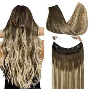 GOO GOO Wire Hair Extensions Human Hair, 3/8/613 Walnut Brown with Ash Brown and Bleach Blonde Balayage 14inch 75g, Invisible Wire Hair Extensions with Transparent, Seamless Fish Line Hairpiece