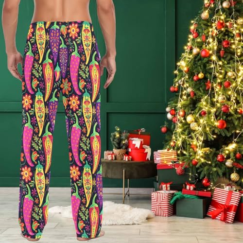 visesunny Mens Cotton Pajama Pants PJ Bottoms Colorful Painted Pepper Lightweight Soft Lounge Sleepwear with Pockets4