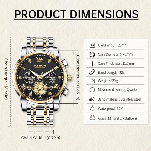 Image of OLEVS Watches for Men Dress Chronograph Luxury Stainless Steel Big Face