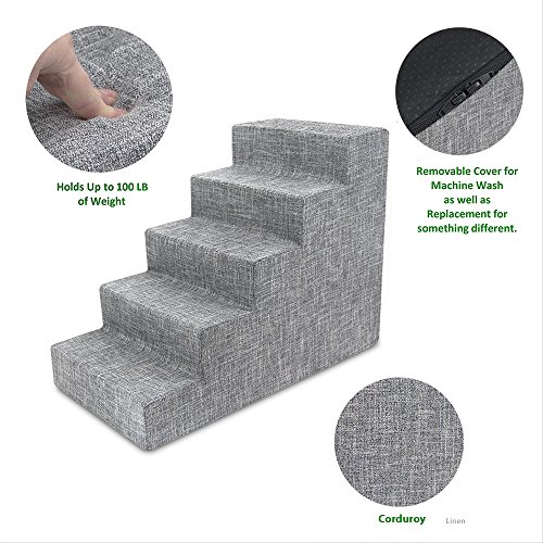 Image of Best Pet Supplies 5-Step CertiPUR-US Certified Foam Pet Stairs /Steps, 30 x 15 x 23-Inch, Gray Linen