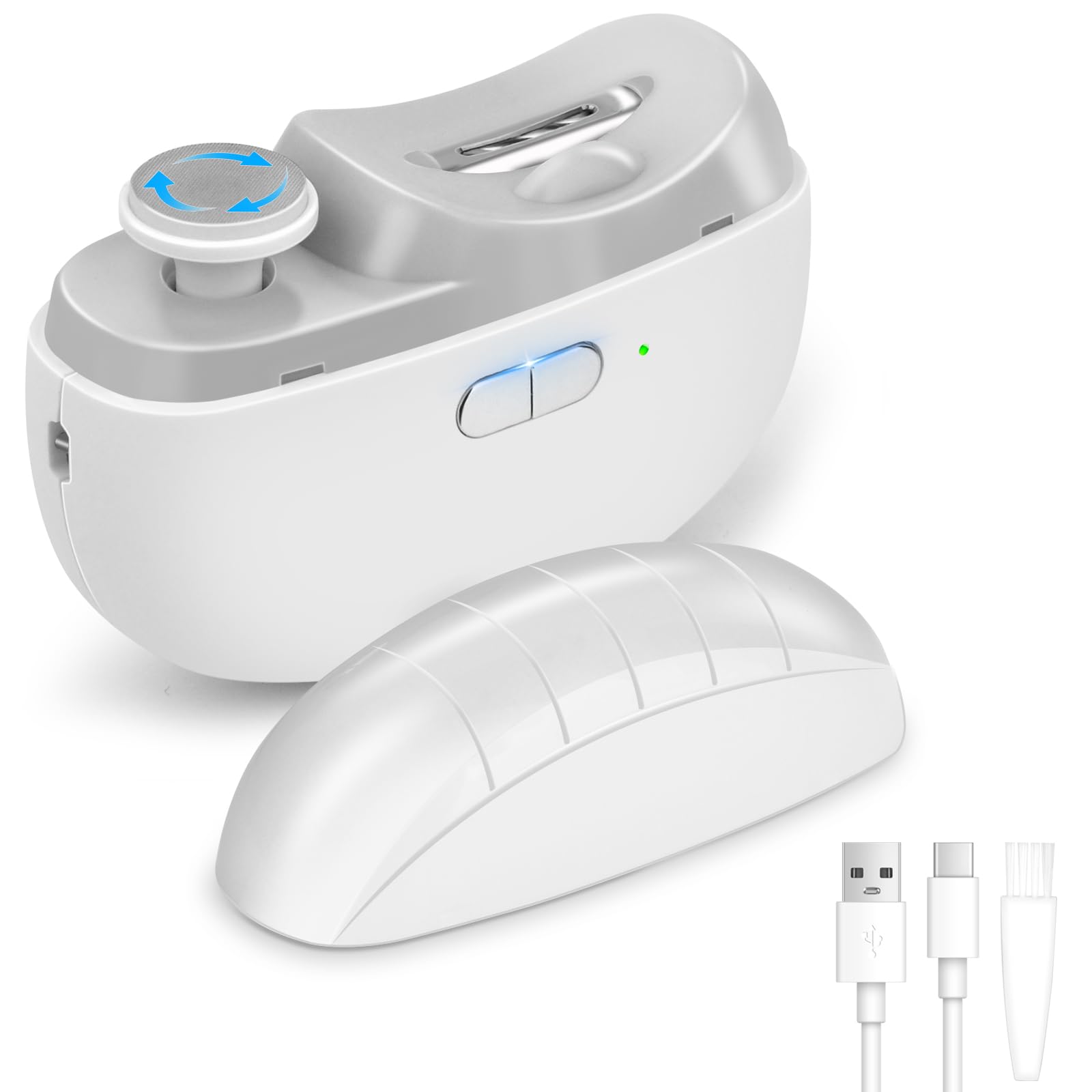 LOOGBH Electric Nail Clipper, Dual Use, Electric Nail Clipper, 2-in-1 Automatic Nail Clipper, Speed Level, Electric Nail Sharpener, Type-C Rechargeable, Electric Nail Scratcher, LED Light, Low Noise