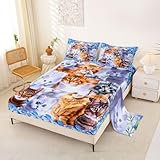 Kids Cute Cat Bedding Fitted Sheet Cartoon Pet Cats Bedding Sheets for Children Boys Girls Cute Kitten Bed Sheet Set Cat Lover's Animal Themed Design Bed Cover Bedroom Collection 3Pcs Bedding Twin
