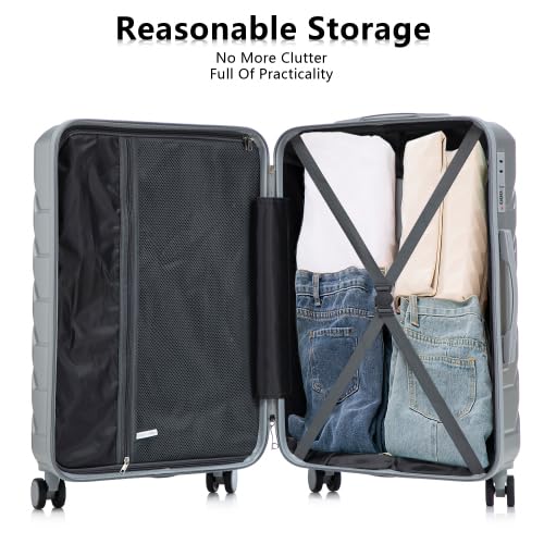Image of Hardside Luggage Sets, Lightweight Stripes Suitcase with Spinner Wheels, Sliver-220