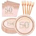 60 PCS 50th Birthday Decorations for Women, 50th Birthday Plates and Napkins Rose Gold Disposable Tableware Set Party Supplies for Women Cheers to 50 Years Anniversary (50TH)