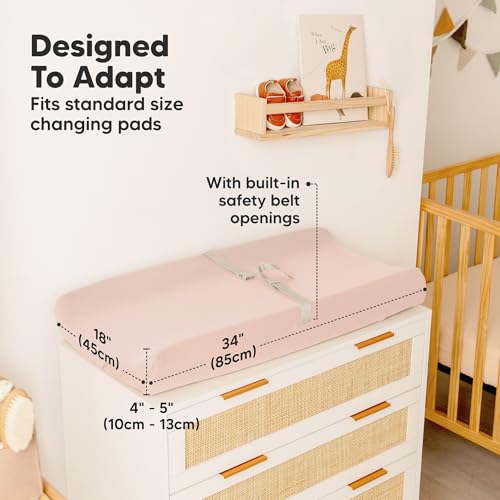 Image of 2-Pack Baby Changing Pad Cover for Girl, Boy - 34x18 Soft Viscose Derived from Bamboo Baby Diaper Changing Table Pad Cover Sheets, Neutral, Snug Fit Nursery Diaper Change Sheets (Cameo)