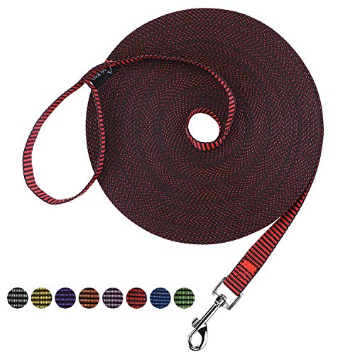 Image of Hi Kiss Dog /Puppy Obedience Recall Training Agility Lead - 15ft 20ft 30ft 50ft 100ft Training Leash - Great for Training, Play, Camping, or Backyard(50ft,Black red)