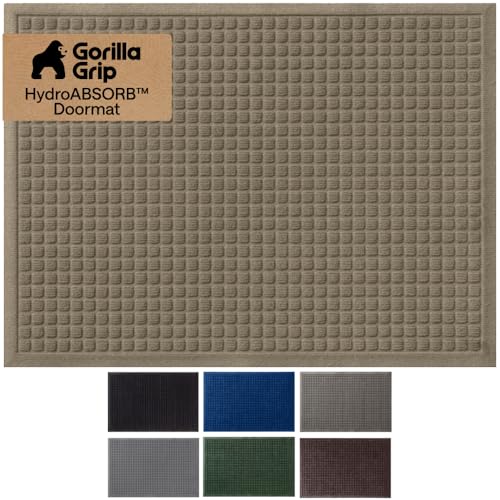 GORILLA GRIP Front Door Mat, 47x35, Indoor Outdoor Ultra Absorbent Moisture Guard Doormat, Absorbs Up to 6 Cups of Water, Stain and Fade Resistant, Rubber Backing Doormats, Captures Dirt, Beige