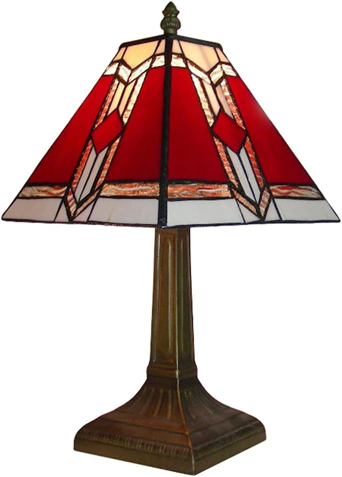 4MYHOME Tiffany Lamp Stained Glass Table Lamp Red Rose Flower Bedside