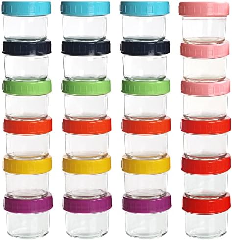 Belle Vous 24 Pack Glass Baby Food Containers - 100ml/3.5oz Leak-Proof, Microwavable, Glass Baby Food Jars - Baby Food Storage Containers - Airtight Reusable Containers with Lids - Freezer Safe