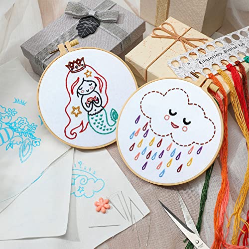 10 Sets Embroidery Kit for Beginners 7-13 Embroidery Patterns with Embroidery Hoops, Instructions, Fabric, Needles, Floss, Cross Stitch Sets for Adults Kids Needlepoint Cross Stitching Craft Supplies
