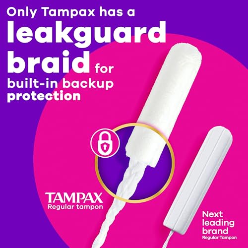 Image of Tampax Radiant Tampons, #1 Tampon Brand, with LeakGuard Braid, Regular Absorbency, Up to 100% Leak and Odor Free Protection, Unscented, 28 Count