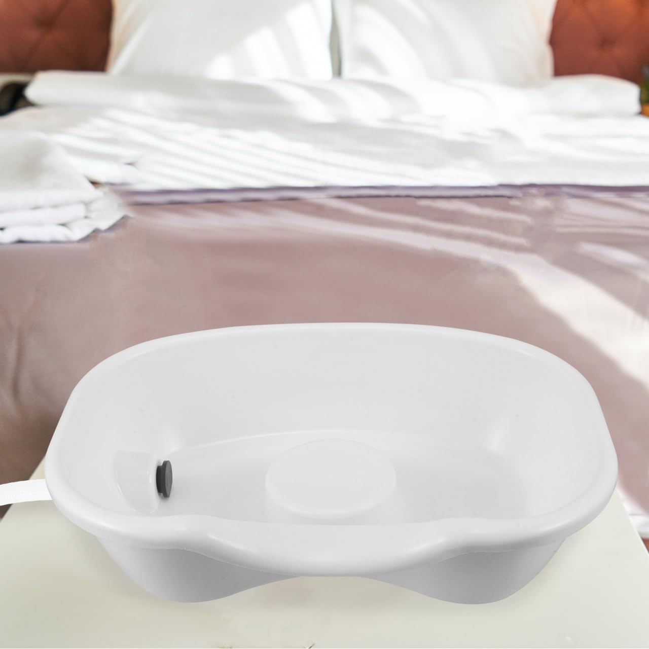 Healeved Lavandino portatile per lavare i capelli prostrati, letto con supporto ergonomico per testa e collo scarico per anziani disabili e incinte, casa e ospedali bianco