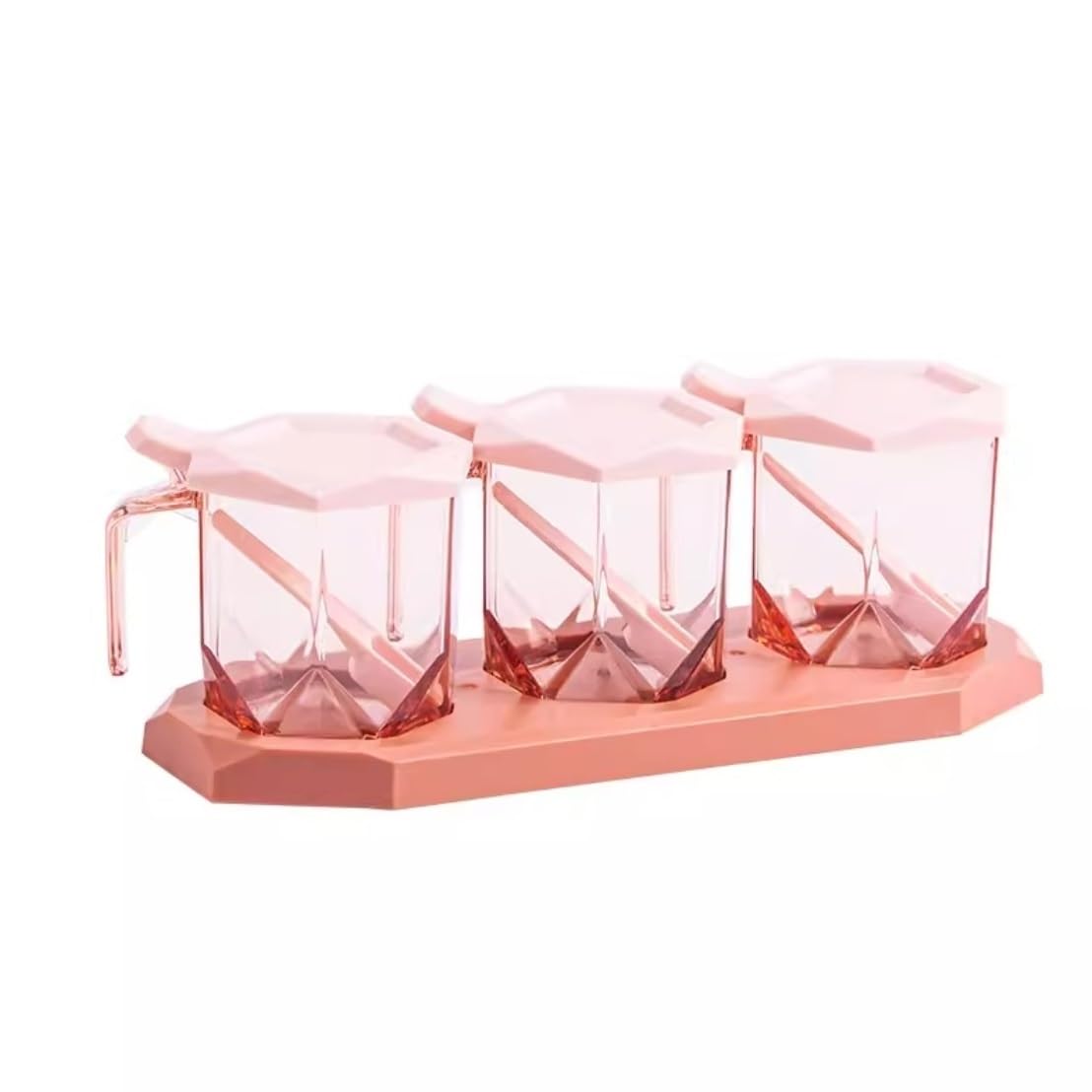 AZHKJKZH Seasoning Box Set Spice Jar Set Salt Pepper Shaker Seasoning With Spoon Transparent For Kitchen Salt Sugar Jar(Pink,3Pieces)