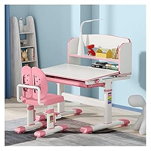 Bureau met plank Children’s Study Desk Lagere School Studenten Huiswerk Bureau Huishoudelijke Kinderbureau en Stoel Lift Studiebalie witte computer bureau (Color : Pink)