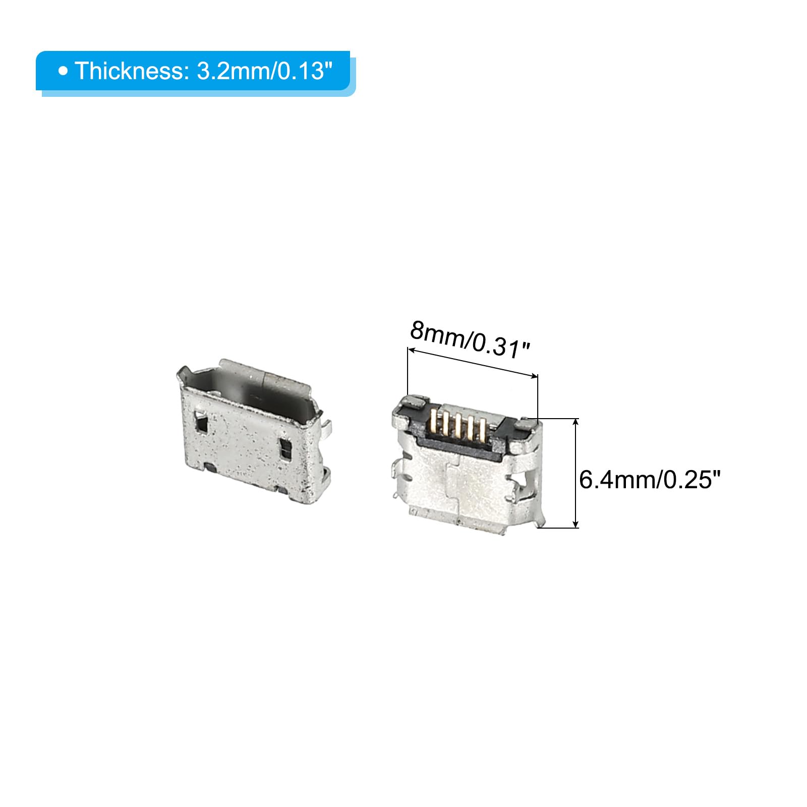 PATIKIL Micro USB Type B Connector 5Pins Female Plug Socket 90 Degree 6.4x8x3.2mm for Circuit Boards PCB Board Digital Devices Pack of 20 - Image 2