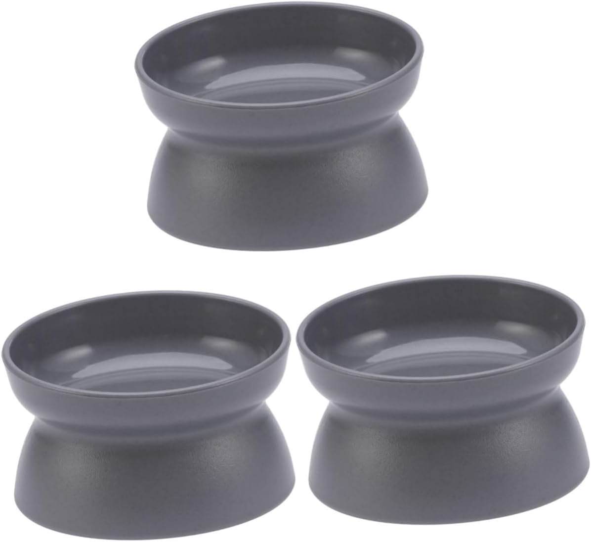 Happyyami 3pcs Oblique Mouth Cat Bowl Dark Gray Feeding Dish Non- Base Water Food Capacity for Controlled Eating and Pet Health