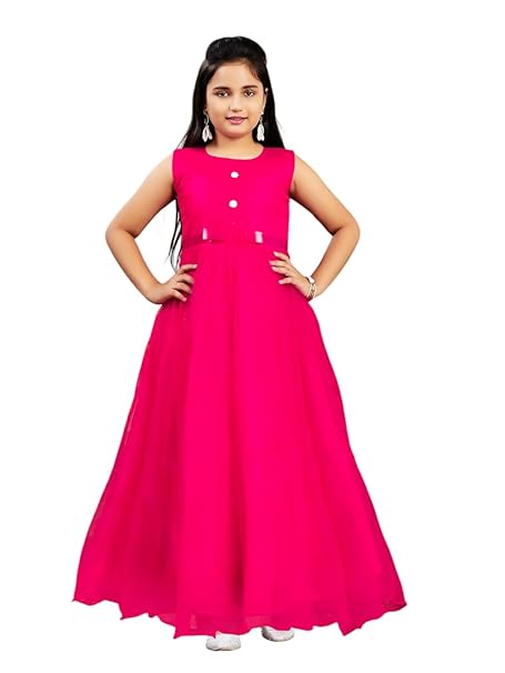Aarika Girls Red Colour Solid Net Gown (3-9 Years)
