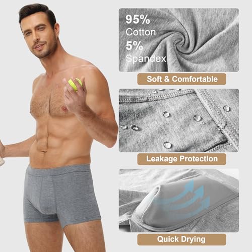 Image of Battewa Incontinence Underwear for Men 50ml Light Absorbent | Urine Leak Proof Boxer Briefs Washable Male Protective Underwear Cotton Bladder Leakage Waterproof Trunks Soft Breathable