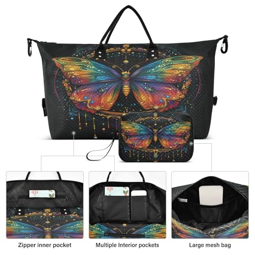 Butterfly Travel Duffle Bag Gym Bag, Butterfly Mandala Dreamcatcher Weekender Bags for Women with Toiletry Bag Travel Tote Bag Swim Bag2