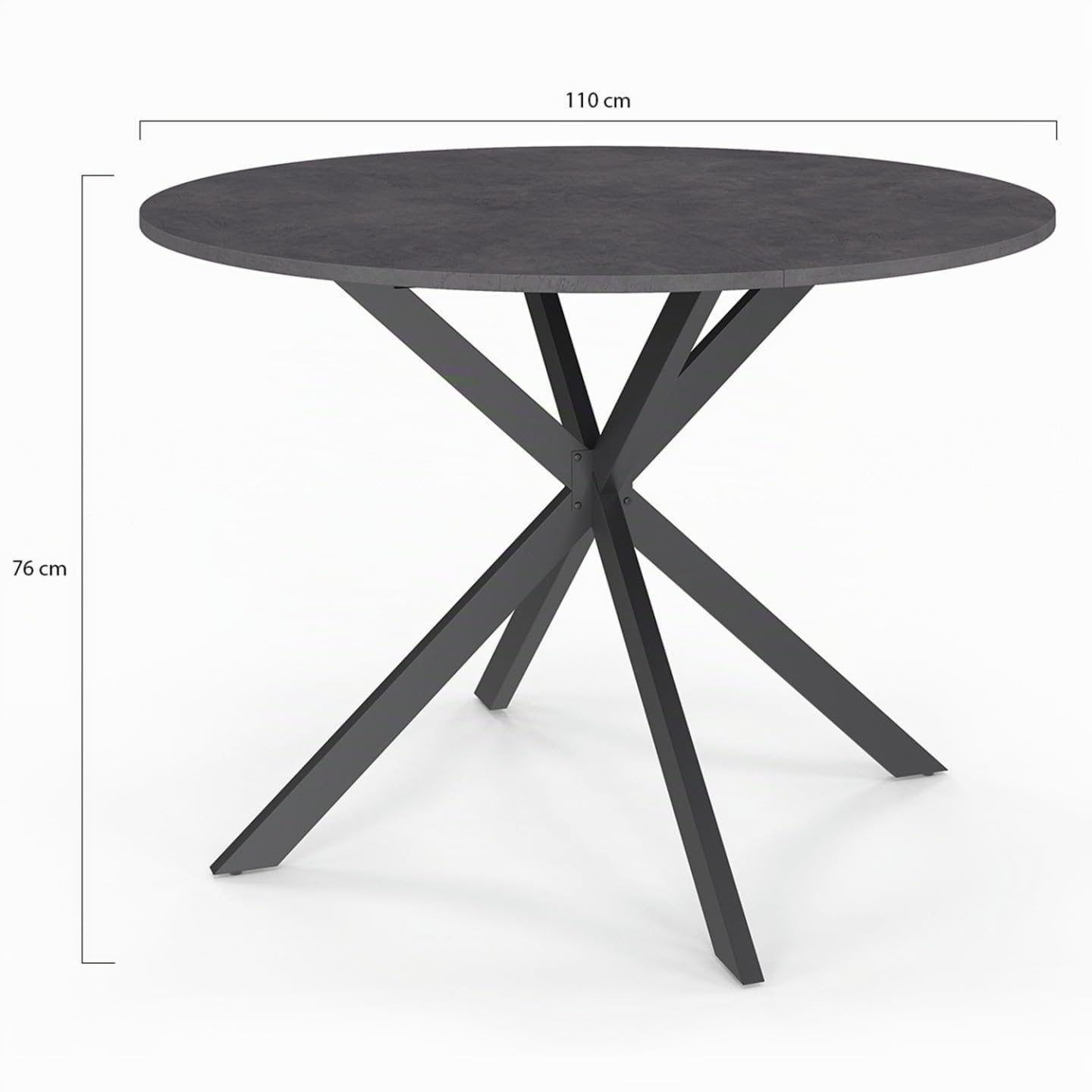 IDMarket - JASPE Tavolo da pranzo rotondo per 6 persone con piano effetto cemento e gamba a ragno grigio antracite 110 cm