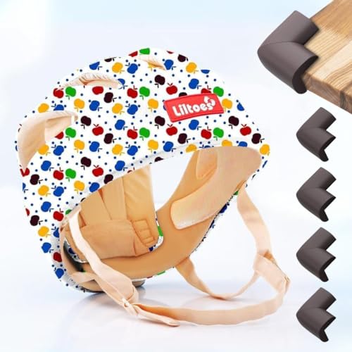 Image of Baby Safety Products Combo | LILTOES Baby Head Protector + Edge Guard for Safety of Kids 6M to 3 Years | Baby Safety Helmet with Corner Guard Protection (Apple+Corner)
