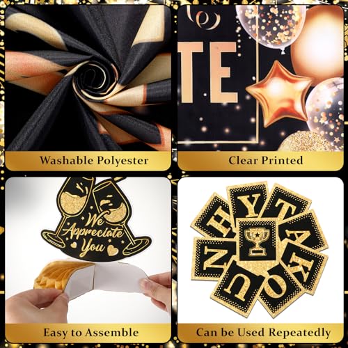 Image of We Appreciate You Party Decorations Black Gold Thank You for All You Do Banner Honeycomb Centerpieces Hanging Swirls for Office Employee Staff Appreciation Gift Pastor Teacher Party Veterans Day Decor