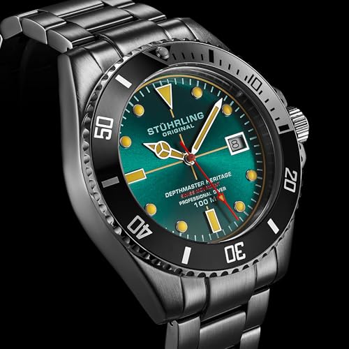 Image of Stuhrling Depthmaster Heritage Diver Swiss Quartz Watch, 42mm, Stainless Steel, 100M Water Resistant