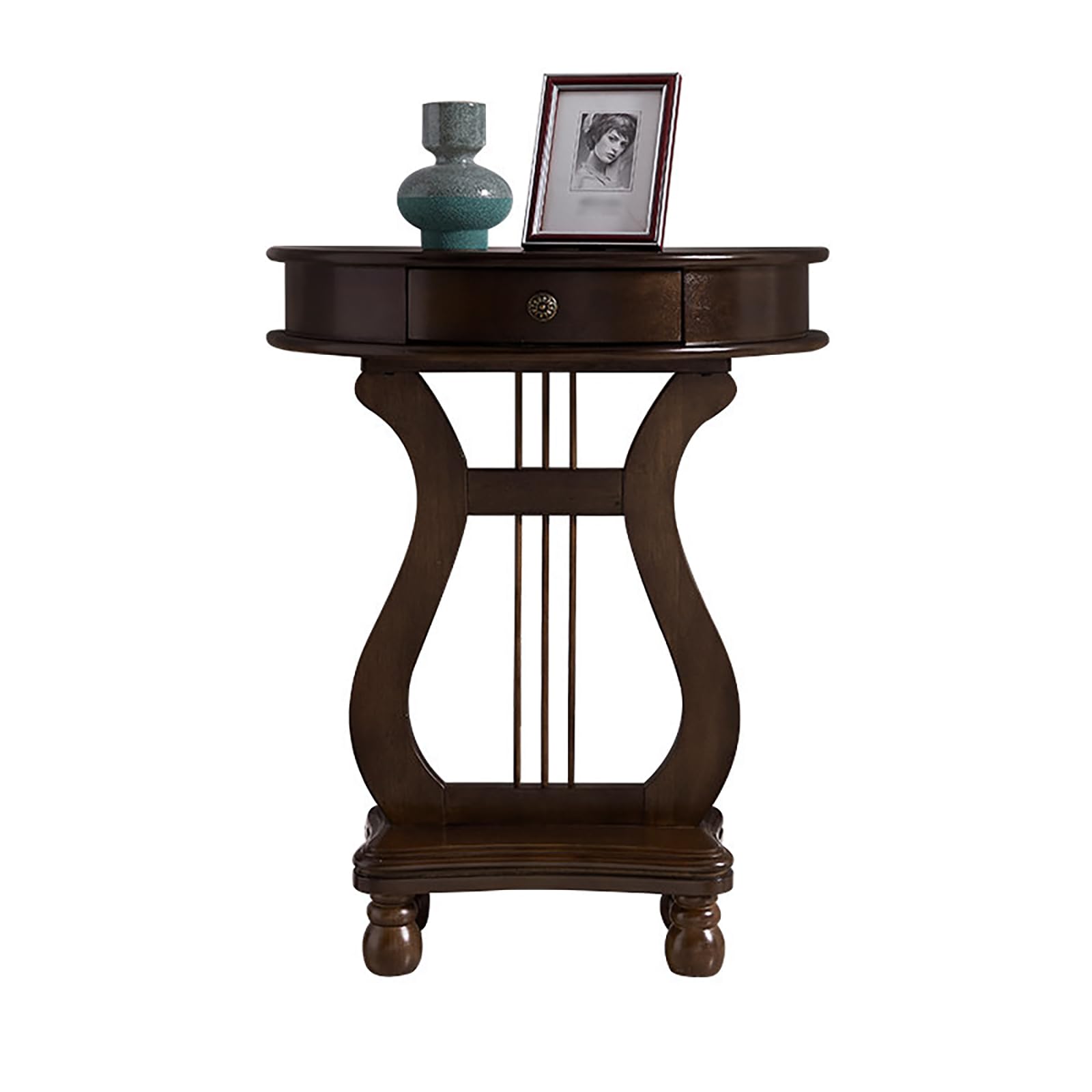 Mesa consola de media luna en madera maciza con cajón elegante para pasillo