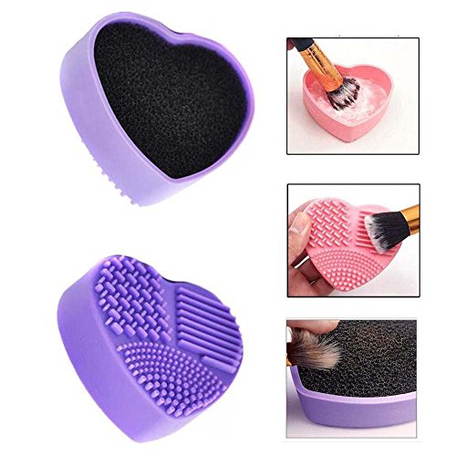 Coshine 2 in 1 Makeup Brushes Silicone Cleaning Mat With Shadow Color Quick Remover Switch Solo Sponge (Purple)