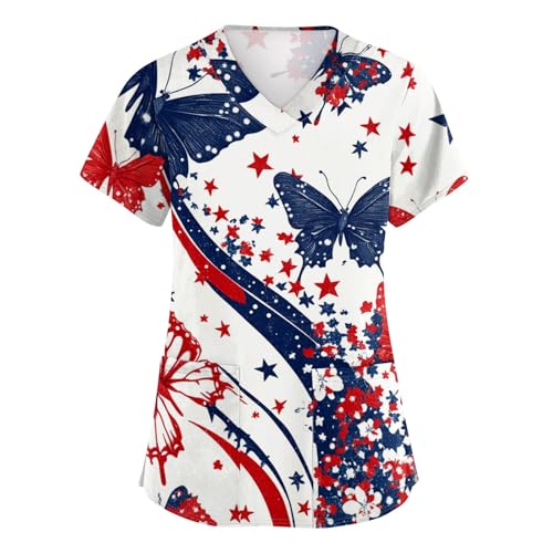OIOLOYJM Printed Scrub Tops Women Short Sleeve V Neck Plus Size Scrubs for Womens Nursing Uniforms Shirts with Pockets