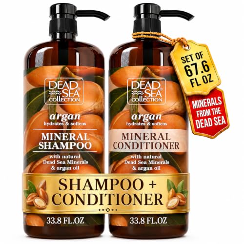 Dead Sea Collection Shampoo and Conditioner Set with Argan Oil Hydrating Softening Hair Products with Dead Sea Minerals for All Hair Types Set of 2 Bottles (33.8 & 30.6 Fl. Oz.)