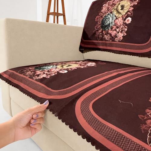 Image of Homerz Premium 'Luxe Series' Sofa Cover | Holland Velvet Fabric | Smooth Finish | Anti-Slip Fleece Backing Couch Protector (Maroon, 2 Seater, Seat Cover with Backrest)