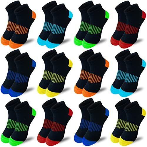 JAMEGIO boys socks 12 Pairs kids Half Cushion Low Cut Sock Sport Ankle Athletic Sock for Little Big Kids