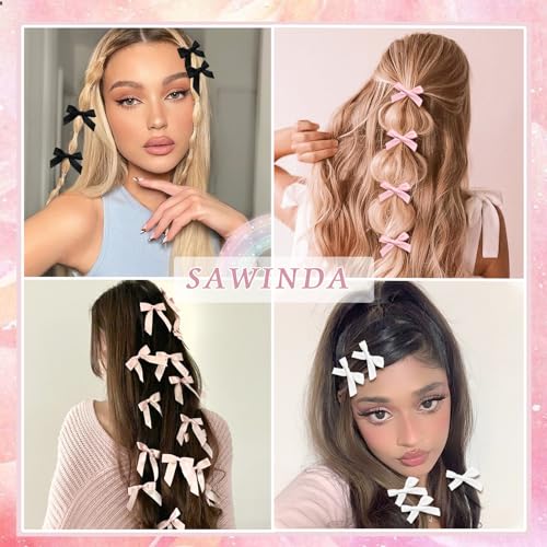 30 piezas pinzas para el cabello lazo satinado rosa miniatura 6