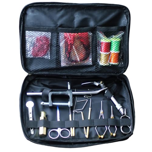 YJIUYUANQ Fly Fishing Tools Kit in Portable Pack Bag Including Artificial Fly Tying Tool Vise Bobbin Hackle Pliers Hair Stacker, As Show
