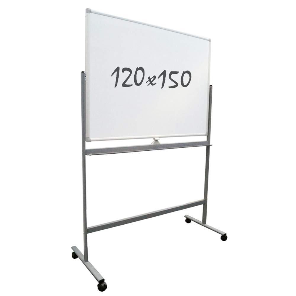 Tableau blanc magnétique - Double surface - Support sur roues (120 x 150 cm)